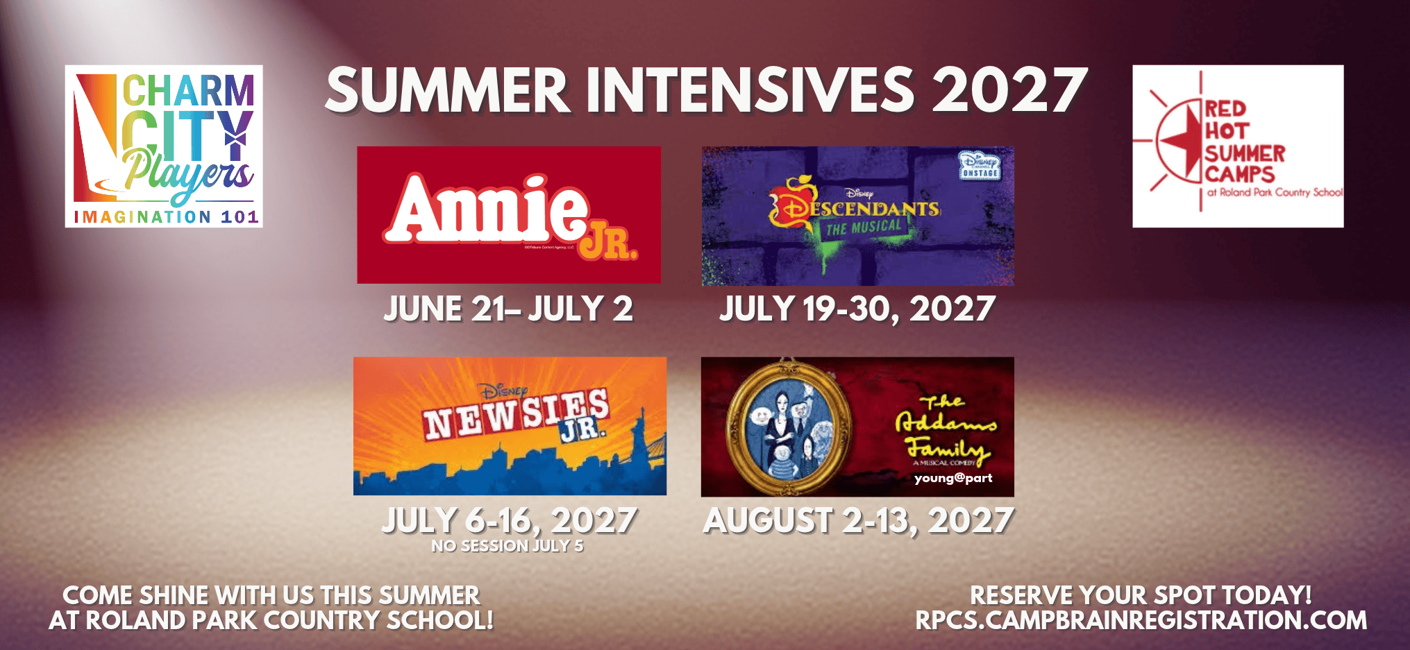 Summer Intensives 2027, Annie Jr, Descendants, Newsies & Addams Family the Musical young@part